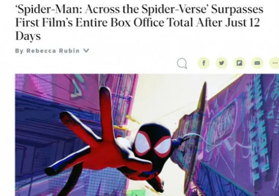 《蜘蛛侠纵横宇宙》全球票房近6亿美元 成索尼最热卖动画电影