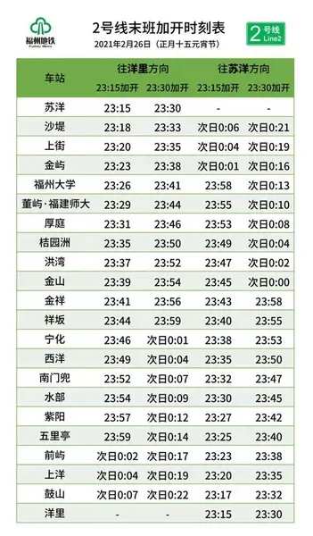 福州地铁运营时间表2023 福州地铁运营时间表2023最新