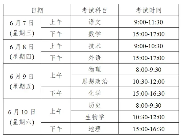 高考时间2023年时间表