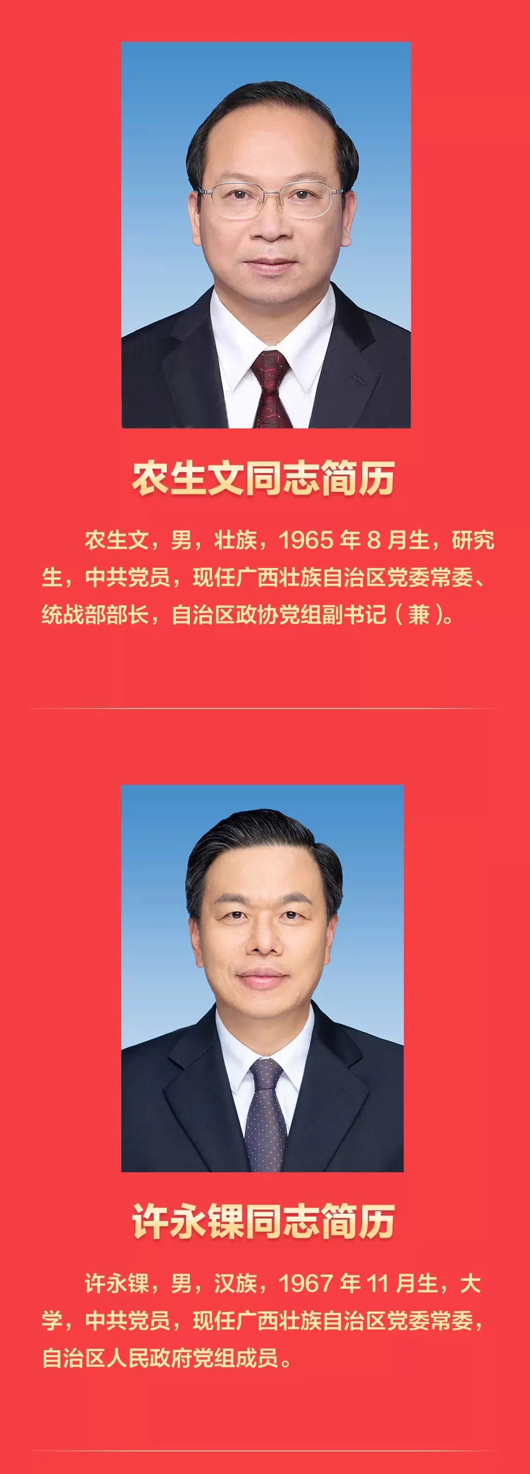 新一届广西壮族自治区党委常委班子亮相 附简历照片