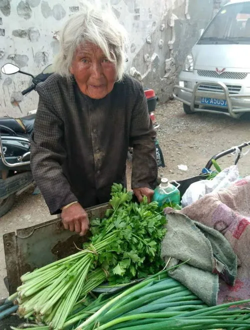 农村老人卖菜图片