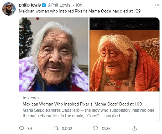 《寻梦环游记》太奶奶可可原型人物去世 享年109岁