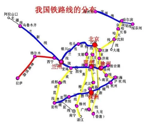 中国铁路五纵四横简图 中国铁路五纵四横简图无标注