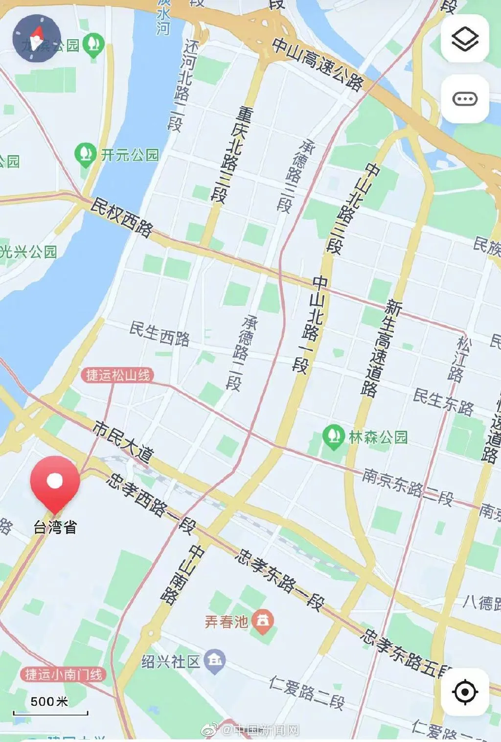 地图可显示台湾省每个街道的名称 台湾省街道用大陆城市命名