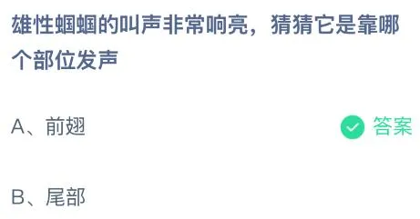 雄性蝈蝈的叫声非常响亮它是靠哪个部位发声？蚂蚁庄园今日答案最新2.26