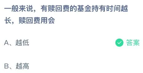 一般来说，有赎回费的基金持有时间越长赎回费用会？蚂蚁庄园今日答案最新9.5