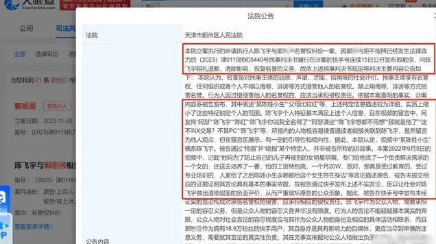陈飞宇黑粉拒绝道歉被公告 被法院强制执行3万余元