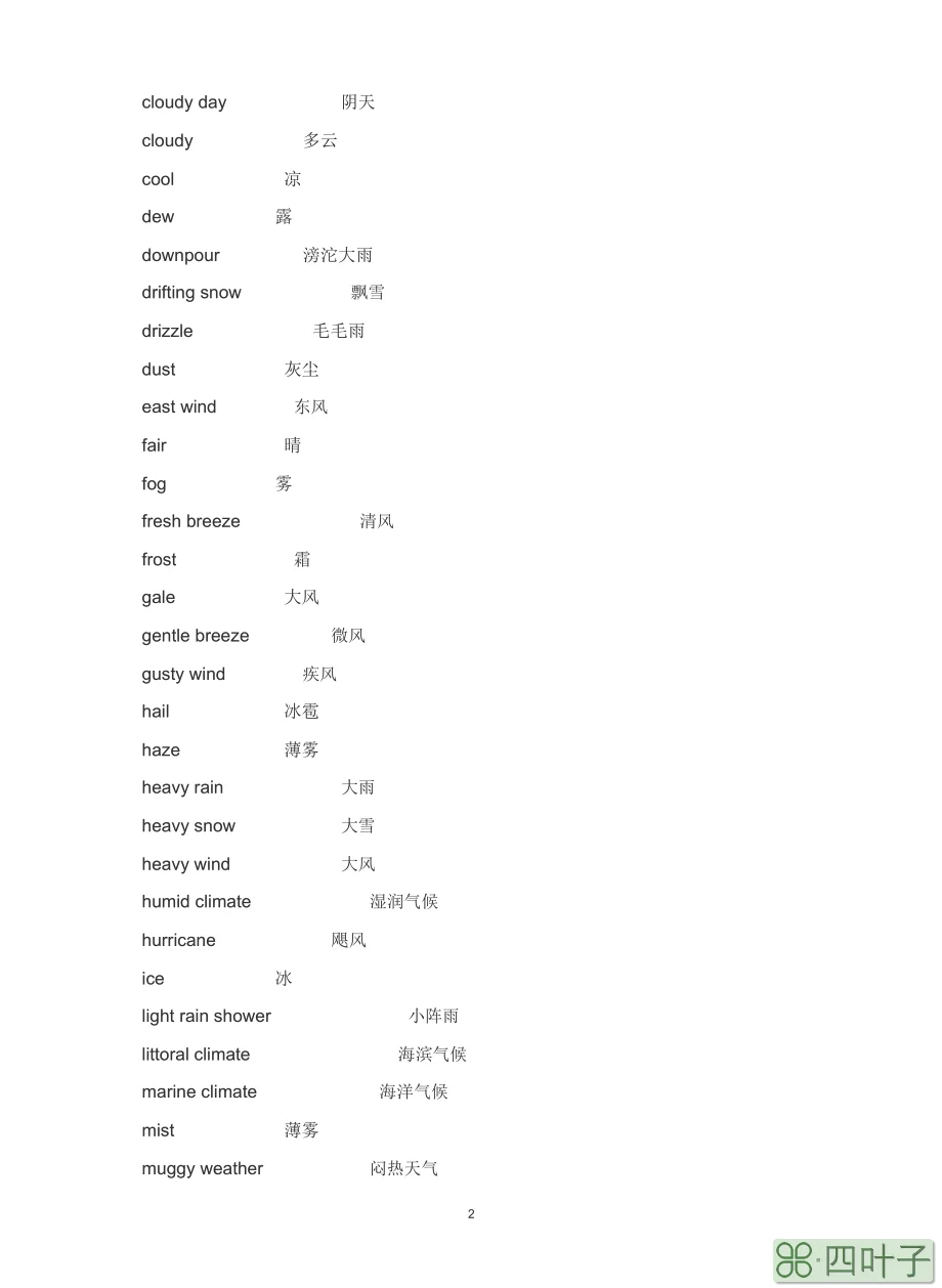 天气种类的英语单词天气类的英语单词大全