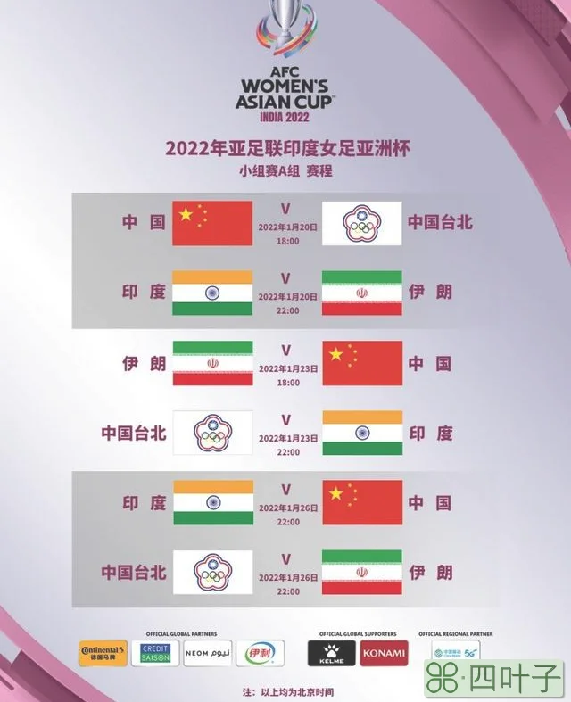 2022印度女足亚洲杯赛程：中国女足1月20日首战中国台北