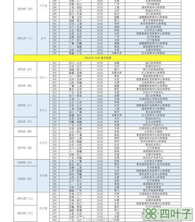 2019-2020赛季CBA联赛赛程完整版正式发布